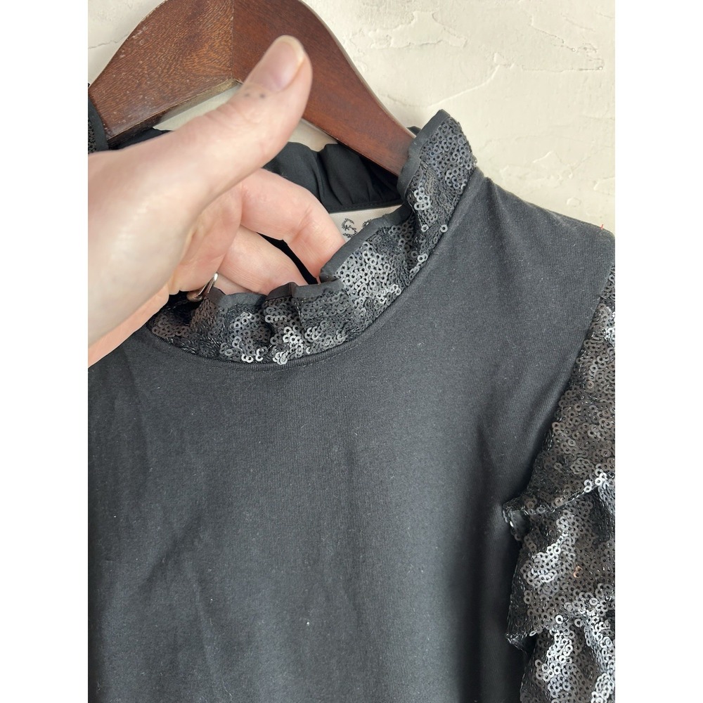 Sea New York Rachelle Black Sequin Flutter Tee Top M NWT Luxury Designer Ruffle - Picture 5 of 10
